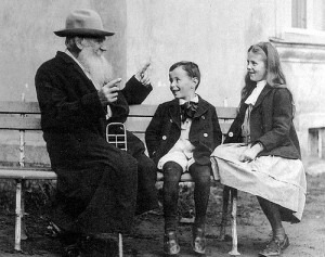 Tolstoy with two of his grandchildren