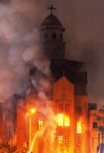 Coptic church burns during the 2011 Imbaba riots