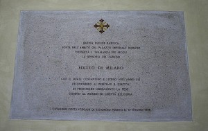 Plaque commemorating the Edict of 313, in Milan on the site of the imperial palace where it was promulgated. Photo by Giovanni dall’Orto.