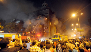 Muslim extremists burn yet another church in Egypt in a wild rampage yesterday 