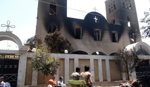 Fire damage at the Prince Tadros Coptic Church in Minya, Egypt. 