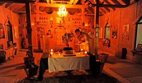 Fr. Sean prepares the chapel for Pascha