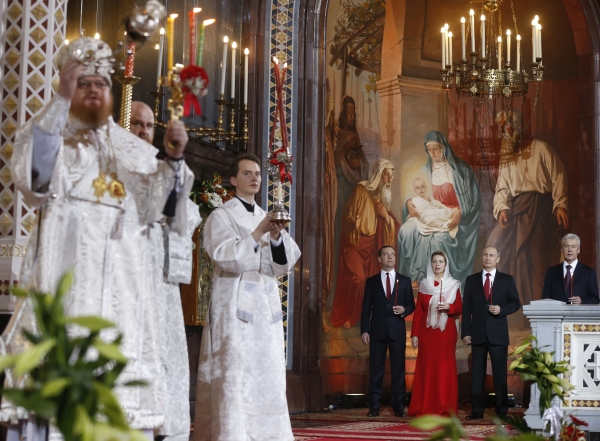 About 7,000 people gathered at Moscow’s Cathedral of Christ the Saviour for Easter service