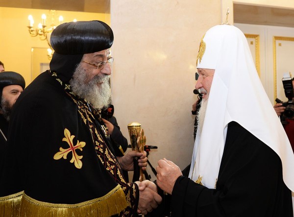 His Holiness Patriarch Kirill of Moscow and all Russia meets with Patriarch o the Coptic Church Tawadros II