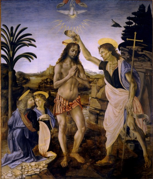 Andrea del Verrocchio, Leonardo da Vinci. 1472 - 1475 the Gallery of the Uffizi, Florence, Italy.