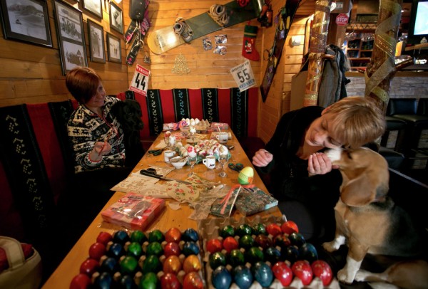 Kosovo Serb women decorate Easter eggs for the upcoming Orthodox Easter in the village of Brezovica, 55 miles northwest Pristina. April 10, 2015.