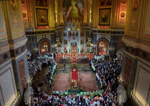 Easter service at the Christ the Savior Cathedral in Moscow, Russia.  