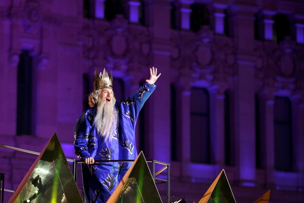 A performer dressed as Melchior (one of the three kings) waves during the Cabalgata de Reyes, or the Parade of the Magi, in Madrid, Spain Pablo Blazquez Dominguez/Getty Images