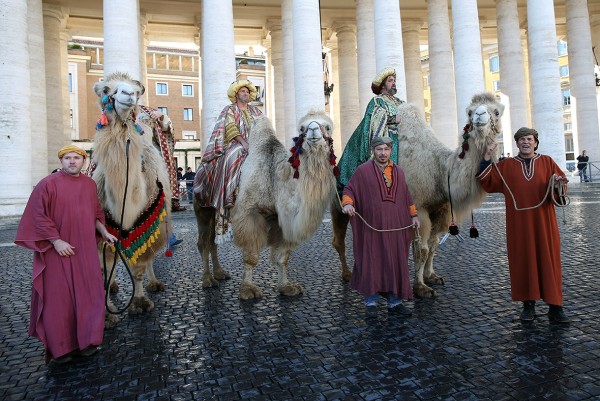 Faithful dressed as the three Magi (the Three Wise Men) gather in St Peter's Square to attend Pope Francis' Angelus blessing Franco Origlia/Getty Images