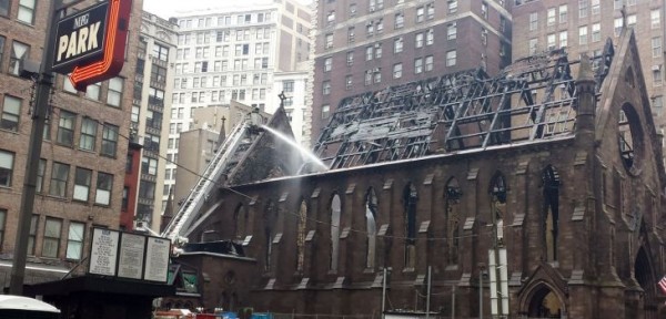 Metropolitan Tikhon offers prayers after fire at NYC’s Serbian Cathedral