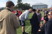 Patriarch watches culture minister and boxer Valuyev playing football with schoolchildren on the Solovetsky Islands