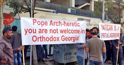 Georgia’s “Orthodox Parents” protest against pope visit