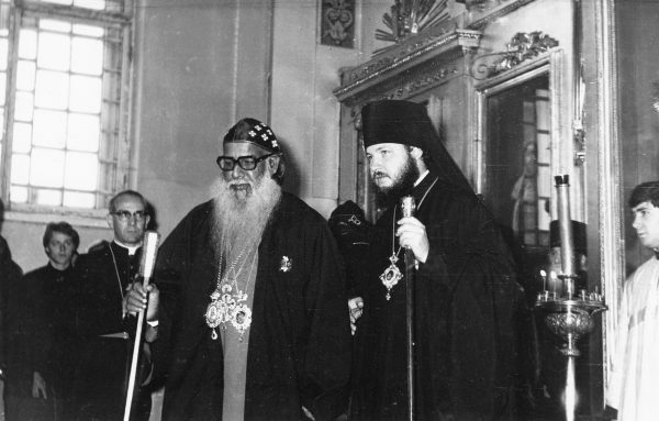 Greeting a foreign delegation in the Leningrad Theological Academy, the 1970s.