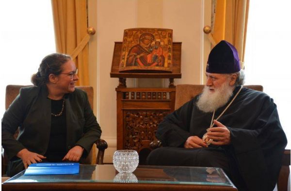 Israeli ambassador Irit Lilian and Bulgarian Orthodox Church head Patriarch Neofit during their February 2017 talks.