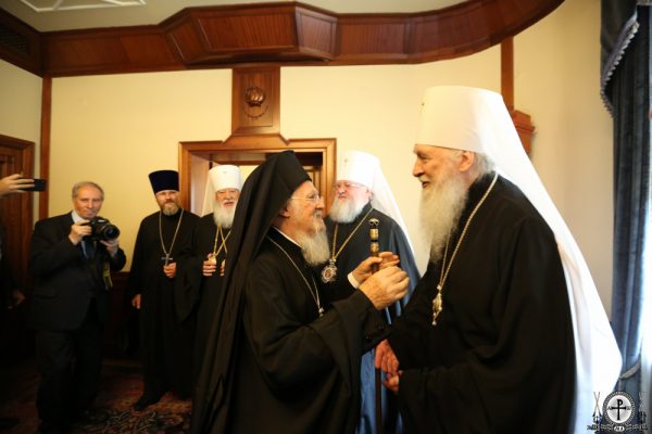 Members of the Ukrainian Orthodox Church’s Synod meet with Patriarch Bartholomew of Constantinople