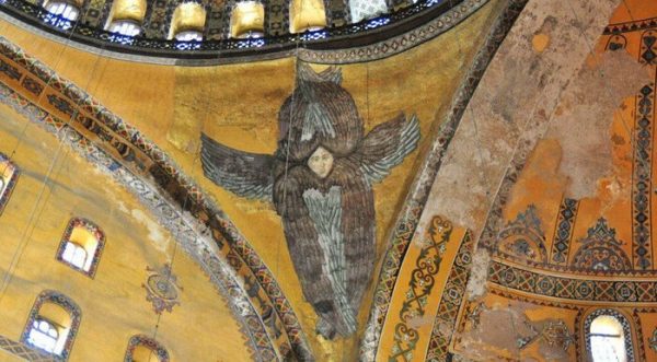 Seraphim Mosaic Revealed with Removal of Scaffolding in Hagia Sophia