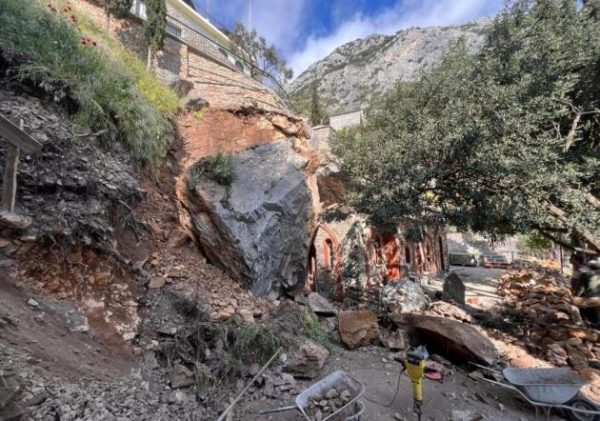 A Piece of Rock Falls Down on the Skete of St. Anna on Mt. Athos